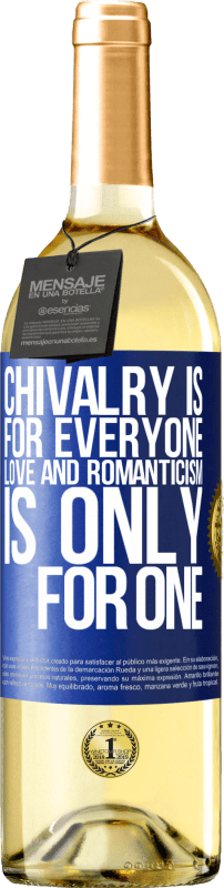 29,95 € Free Shipping | White Wine WHITE Edition Chivalry is for everyone. Love and romanticism is only for one Blue Label. Customizable label Young wine Harvest 2024 Verdejo