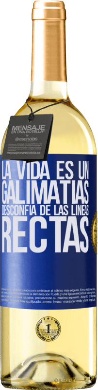 29,95 € Envío gratis | Vino Blanco Edición WHITE La vida es un galimatías, desconfía de las líneas rectas Etiqueta Azul. Etiqueta personalizable Vino joven Cosecha 2024 Verdejo