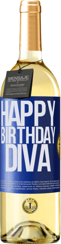29,95 € Envío gratis | Vino Blanco Edición WHITE Happy birthday Diva Etiqueta Azul. Etiqueta personalizable Vino joven Cosecha 2023 Verdejo