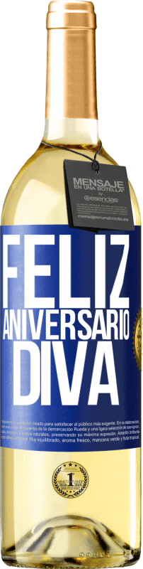 29,95 € Envio grátis | Vinho branco Edição WHITE Feliz aniversário Diva Etiqueta Azul. Etiqueta personalizável Vinho jovem Colheita 2023 Verdejo