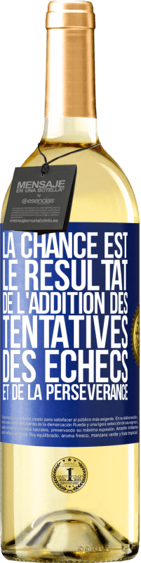 29,95 € Envoi gratuit | Vin blanc Édition WHITE La chance est le résultat de l'addition des tentatives, des échecs et de la persévérance Étiquette Bleue. Étiquette personnalisable Vin jeune Récolte 2023 Verdejo