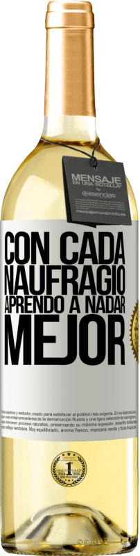 29,95 € Envío gratis | Vino Blanco Edición WHITE Con cada naufragio aprendo a nadar mejor Etiqueta Blanca. Etiqueta personalizable Vino joven Cosecha 2024 Verdejo