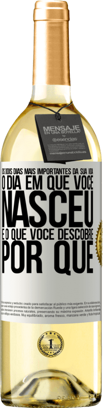 29,95 € Envio grátis | Vinho branco Edição WHITE Os dois dias mais importantes da sua vida: o dia em que você nasceu e o que você descobre por que Etiqueta Branca. Etiqueta personalizável Vinho jovem Colheita 2024 Verdejo