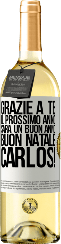 29,95 € Spedizione Gratuita | Vino bianco Edizione WHITE Grazie a te il prossimo anno sarà un buon anno. Buon Natale, Carlos! Etichetta Bianca. Etichetta personalizzabile Vino giovane Raccogliere 2024 Verdejo