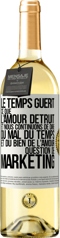 29,95 € Envoi gratuit | Vin blanc Édition WHITE Le temps guérit ce que l'amour détruit. Et nous continuons de dire du mal du temps et du bien de l'amour. Question de marketing Étiquette Blanche. Étiquette personnalisable Vin jeune Récolte 2024 Verdejo