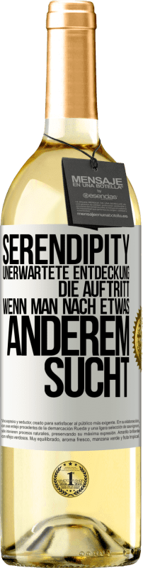 29,95 € Kostenloser Versand | Weißwein WHITE Ausgabe Serendipity: Unerwartete Entdeckung, die auftritt, wenn man nach etwas anderem sucht Weißes Etikett. Anpassbares Etikett Junger Wein Ernte 2024 Verdejo