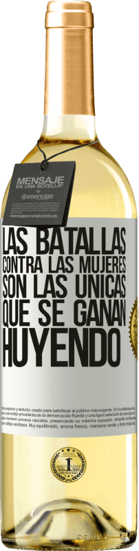 29,95 € Envío gratis | Vino Blanco Edición WHITE Las batallas contra las mujeres son las únicas que se ganan huyendo Etiqueta Blanca. Etiqueta personalizable Vino joven Cosecha 2024 Verdejo