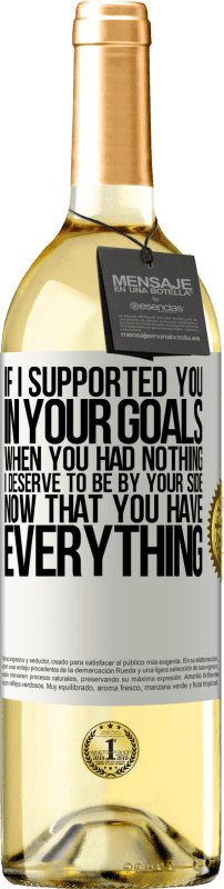 29,95 € Free Shipping | White Wine WHITE Edition If I supported you in your goals when you had nothing, I deserve to be by your side now that you have everything White Label. Customizable label Young wine Harvest 2024 Verdejo