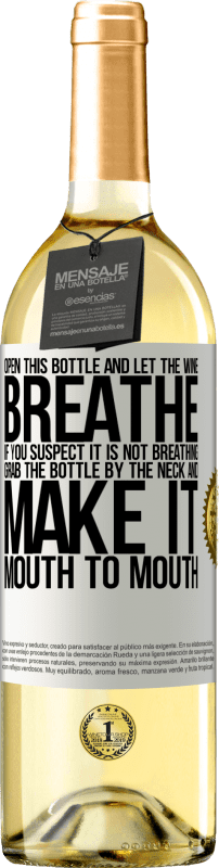 29,95 € Free Shipping | White Wine WHITE Edition Open this bottle and let the wine breathe. If you suspect you are not breathing, grab the bottle by the neck and make it White Label. Customizable label Young wine Harvest 2023 Verdejo