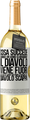 29,95 € Spedizione Gratuita | Vino bianco Edizione WHITE cosa succede quando un uomo si arrabbia? Il diavolo viene fuori. Cosa succede quando una donna si arrabbia? Che il diavolo Etichetta Bianca. Etichetta personalizzabile Vino giovane Raccogliere 2023 Verdejo