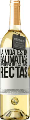 29,95 € Envío gratis | Vino Blanco Edición WHITE La vida es un galimatías, desconfía de las líneas rectas Etiqueta Blanca. Etiqueta personalizable Vino joven Cosecha 2023 Verdejo