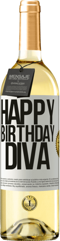 29,95 € Envío gratis | Vino Blanco Edición WHITE Happy birthday Diva Etiqueta Blanca. Etiqueta personalizable Vino joven Cosecha 2023 Verdejo
