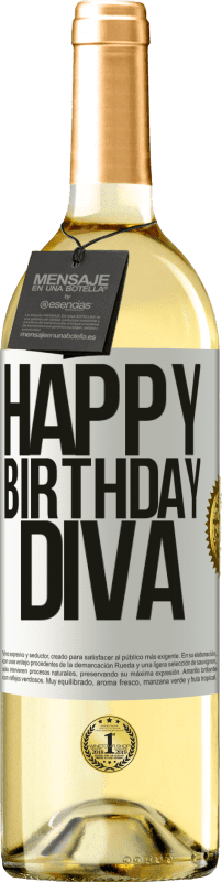 29,95 € Envío gratis | Vino Blanco Edición WHITE Happy birthday Diva Etiqueta Blanca. Etiqueta personalizable Vino joven Cosecha 2025 Verdejo