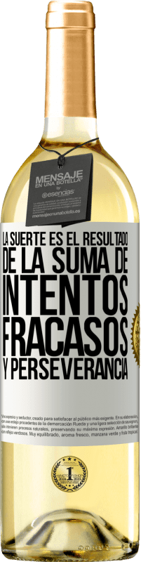 29,95 € Envío gratis | Vino Blanco Edición WHITE La suerte es el resultado de la suma de intentos, fracasos y perseverancia Etiqueta Blanca. Etiqueta personalizable Vino joven Cosecha 2024 Verdejo