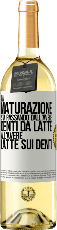 29,95 € Spedizione Gratuita | Vino bianco Edizione WHITE La maturazione sta passando dall'avere denti da latte all'avere latte sui denti Etichetta Bianca. Etichetta personalizzabile Vino giovane Raccogliere 2023 Verdejo