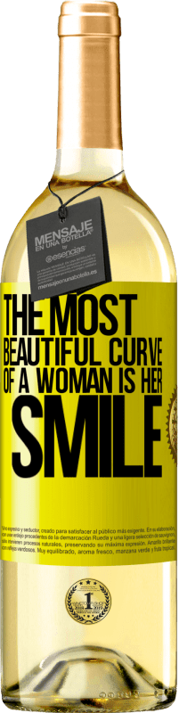 29,95 € 送料無料 | 白ワイン WHITEエディション 女性の最も美しい曲線は彼女の笑顔です 黄色のラベル. カスタマイズ可能なラベル 若いワイン 収穫 2023 Verdejo