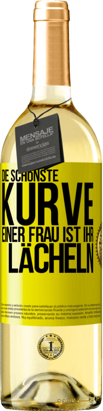 29,95 € Kostenloser Versand | Weißwein WHITE Ausgabe Die schönste Kurve einer Frau ist ihr Lächeln Gelbes Etikett. Anpassbares Etikett Junger Wein Ernte 2025 Verdejo