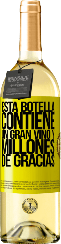 29,95 € Envío gratis | Vino Blanco Edición WHITE Esta botella contiene un gran vino y millones de GRACIAS! Etiqueta Amarilla. Etiqueta personalizable Vino joven Cosecha 2023 Verdejo