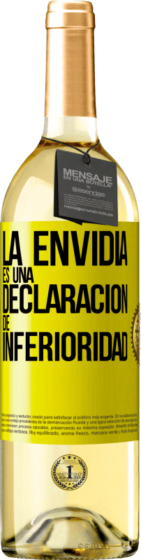 29,95 € Envío gratis | Vino Blanco Edición WHITE La envidia es una declaración de inferioridad Etiqueta Amarilla. Etiqueta personalizable Vino joven Cosecha 2024 Verdejo