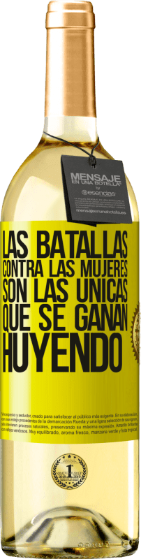 29,95 € Envío gratis | Vino Blanco Edición WHITE Las batallas contra las mujeres son las únicas que se ganan huyendo Etiqueta Amarilla. Etiqueta personalizable Vino joven Cosecha 2024 Verdejo