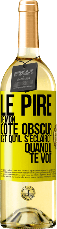 29,95 € Envoi gratuit | Vin blanc Édition WHITE Le pire de mon côté obscur est qu'il s'éclaircit quand il te voit Étiquette Jaune. Étiquette personnalisable Vin jeune Récolte 2024 Verdejo