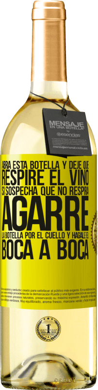 29,95 € Envío gratis | Vino Blanco Edición WHITE Abra esta botella y deje que respire el vino. Si sospecha que no respira, agarre la botella por el cuello y hágale el boca a Etiqueta Amarilla. Etiqueta personalizable Vino joven Cosecha 2024 Verdejo