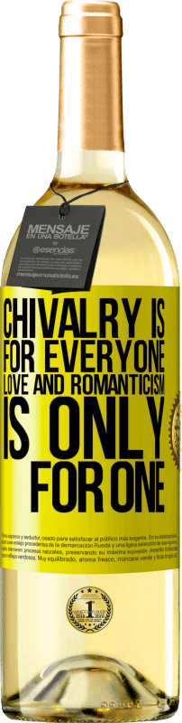 29,95 € Free Shipping | White Wine WHITE Edition Chivalry is for everyone. Love and romanticism is only for one Yellow Label. Customizable label Young wine Harvest 2023 Verdejo