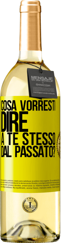 29,95 € Spedizione Gratuita | Vino bianco Edizione WHITE cosa vorresti dire a te stesso dal passato? Etichetta Gialla. Etichetta personalizzabile Vino giovane Raccogliere 2024 Verdejo