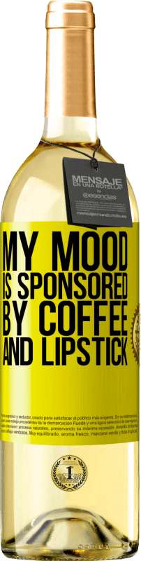29,95 € 免费送货 | 白葡萄酒 WHITE版 我的心情由咖啡和口红赞助 黄色标签. 可自定义的标签 青年酒 收成 2025 Verdejo