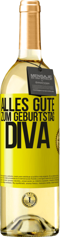 29,95 € Kostenloser Versand | Weißwein WHITE Ausgabe Alles Gute zum Geburtstag Diva Gelbes Etikett. Anpassbares Etikett Junger Wein Ernte 2024 Verdejo