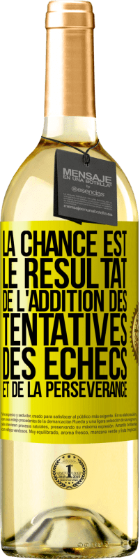 29,95 € Envoi gratuit | Vin blanc Édition WHITE La chance est le résultat de l'addition des tentatives, des échecs et de la persévérance Étiquette Jaune. Étiquette personnalisable Vin jeune Récolte 2023 Verdejo