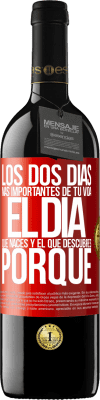 39,95 € Envío gratis | Vino Tinto Edición RED MBE Reserva Los dos días más importantes de tu vida: El día que naces y el que descubres porqué Etiqueta Roja. Etiqueta personalizable Reserva 12 Meses Cosecha 2016 Tempranillo