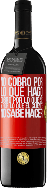 39,95 € Envío gratis | Vino Tinto Edición RED MBE Reserva No cobro por lo que hago, cobro por lo que sé, y por lo que el cliente no sabe hacer Etiqueta Roja. Etiqueta personalizable Reserva 12 Meses Cosecha 2015 Tempranillo