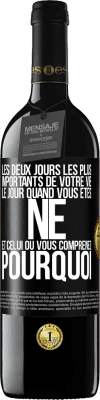39,95 € Envoi gratuit | Vin rouge Édition RED MBE Réserve Les deux jours les plus importants de votre vie: le jour quand vous êtes né et celui où vous comprenez pourquoi Étiquette Noire. Étiquette personnalisable Réserve 12 Mois Récolte 2016 Tempranillo