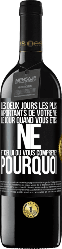 39,95 € Envoi gratuit | Vin rouge Édition RED MBE Réserve Les deux jours les plus importants de votre vie: le jour quand vous êtes né et celui où vous comprenez pourquoi Étiquette Noire. Étiquette personnalisable Réserve 12 Mois Récolte 2015 Tempranillo