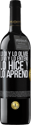 39,95 € Envío gratis | Vino Tinto Edición RED MBE Reserva Lo oí y lo olvidé, lo vi y lo entendí, lo hice y lo aprendí Etiqueta Negra. Etiqueta personalizable Reserva 12 Meses Cosecha 2015 Tempranillo