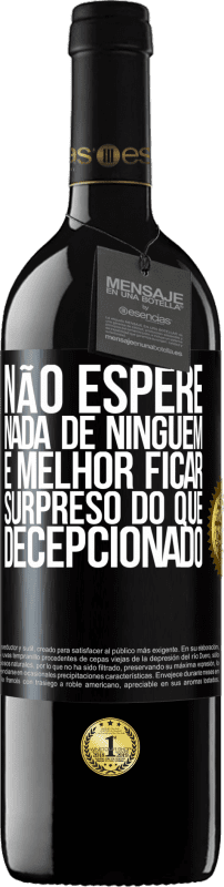 39,95 € Envio grátis | Vinho tinto Edição RED MBE Reserva Não espere nada de ninguém. É melhor ficar surpreso do que decepcionado Etiqueta Preta. Etiqueta personalizável Reserva 12 Meses Colheita 2015 Tempranillo