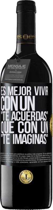 39,95 € Envío gratis | Vino Tinto Edición RED MBE Reserva Es mejor vivir con un Te acuerdas que con un Te imaginas Etiqueta Negra. Etiqueta personalizable Reserva 12 Meses Cosecha 2015 Tempranillo