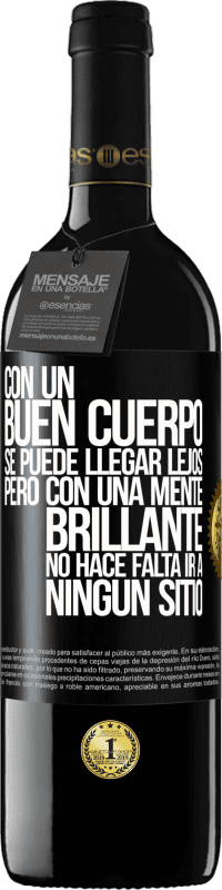 39,95 € Envío gratis | Vino Tinto Edición RED MBE Reserva Con un buen cuerpo se puede llegar lejos, pero con una mente brillante no hace falta ir a ningún sitio Etiqueta Negra. Etiqueta personalizable Reserva 12 Meses Cosecha 2015 Tempranillo