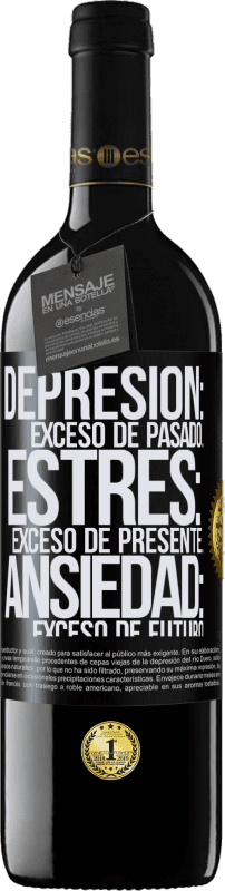 39,95 € Envío gratis | Vino Tinto Edición RED MBE Reserva Depresión: exceso de pasado. Estrés: exceso de presente. Ansiedad: exceso de futuro Etiqueta Negra. Etiqueta personalizable Reserva 12 Meses Cosecha 2015 Tempranillo