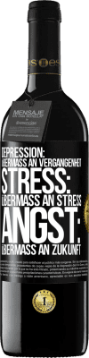 39,95 € Kostenloser Versand | Rotwein RED Ausgabe MBE Reserve Depression: Übermaß an Vergangenheit. Stress: Übermaß an Stress. Angst: Übermaß an Zukunft Schwarzes Etikett. Anpassbares Etikett Reserve 12 Monate Ernte 2016 Tempranillo