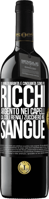 39,95 € Spedizione Gratuita | Vino rosso Edizione RED MBE Riserva Gli anni Quaranta e Cinquanta sono i più ricchi. Argento nei capelli, calcoli renali, zucchero nel sangue Etichetta Nera. Etichetta personalizzabile Riserva 12 Mesi Raccogliere 2015 Tempranillo