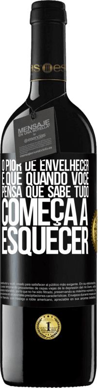 39,95 € Envio grátis | Vinho tinto Edição RED MBE Reserva O pior de envelhecer é que, quando você pensa que sabe tudo, começa a esquecer Etiqueta Preta. Etiqueta personalizável Reserva 12 Meses Colheita 2015 Tempranillo