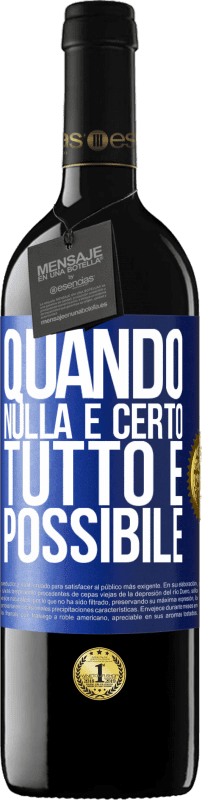 39,95 € Spedizione Gratuita | Vino rosso Edizione RED MBE Riserva Quando nulla è certo, tutto è possibile Etichetta Blu. Etichetta personalizzabile Riserva 12 Mesi Raccogliere 2015 Tempranillo