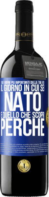 39,95 € Spedizione Gratuita | Vino rosso Edizione RED MBE Riserva I due giorni più importanti della tua vita: il giorno in cui sei nato e quello che scopri perché Etichetta Blu. Etichetta personalizzabile Riserva 12 Mesi Raccogliere 2015 Tempranillo