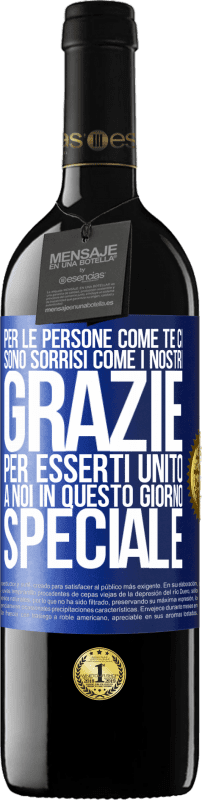 39,95 € Spedizione Gratuita | Vino rosso Edizione RED MBE Riserva Per le persone come te ci sono sorrisi come i nostri. Grazie per esserti unito a noi in questo giorno speciale Etichetta Blu. Etichetta personalizzabile Riserva 12 Mesi Raccogliere 2015 Tempranillo