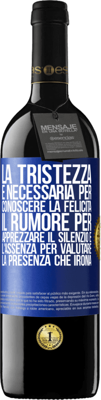 39,95 € Spedizione Gratuita | Vino rosso Edizione RED MBE Riserva La tristezza è necessaria per conoscere la felicità, il rumore per apprezzare il silenzio e l'assenza per valutare la Etichetta Blu. Etichetta personalizzabile Riserva 12 Mesi Raccogliere 2015 Tempranillo