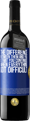 39,95 € Free Shipping | Red Wine RED Edition MBE Reserve The difference between them and you, is that you continued when everything got difficult Blue Label. Customizable label Reserve 12 Months Harvest 2016 Tempranillo