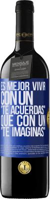 39,95 € Envío gratis | Vino Tinto Edición RED MBE Reserva Es mejor vivir con un Te acuerdas que con un Te imaginas Etiqueta Azul. Etiqueta personalizable Reserva 12 Meses Cosecha 2015 Tempranillo