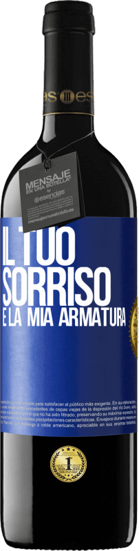 39,95 € Spedizione Gratuita | Vino rosso Edizione RED MBE Riserva Il tuo sorriso è la mia armatura Etichetta Blu. Etichetta personalizzabile Riserva 12 Mesi Raccogliere 2015 Tempranillo